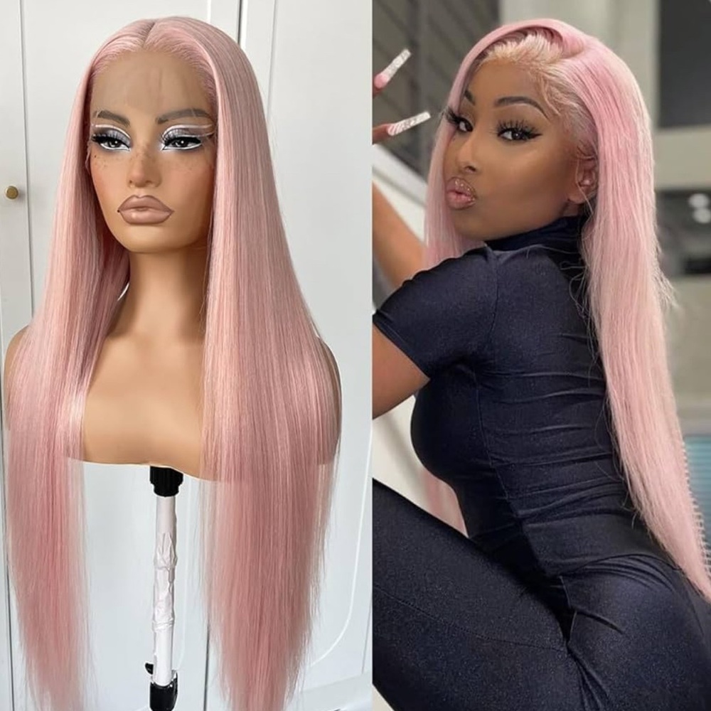 24” Pink MIDDLE Part STRAIGHT Lace Front Wig NEW